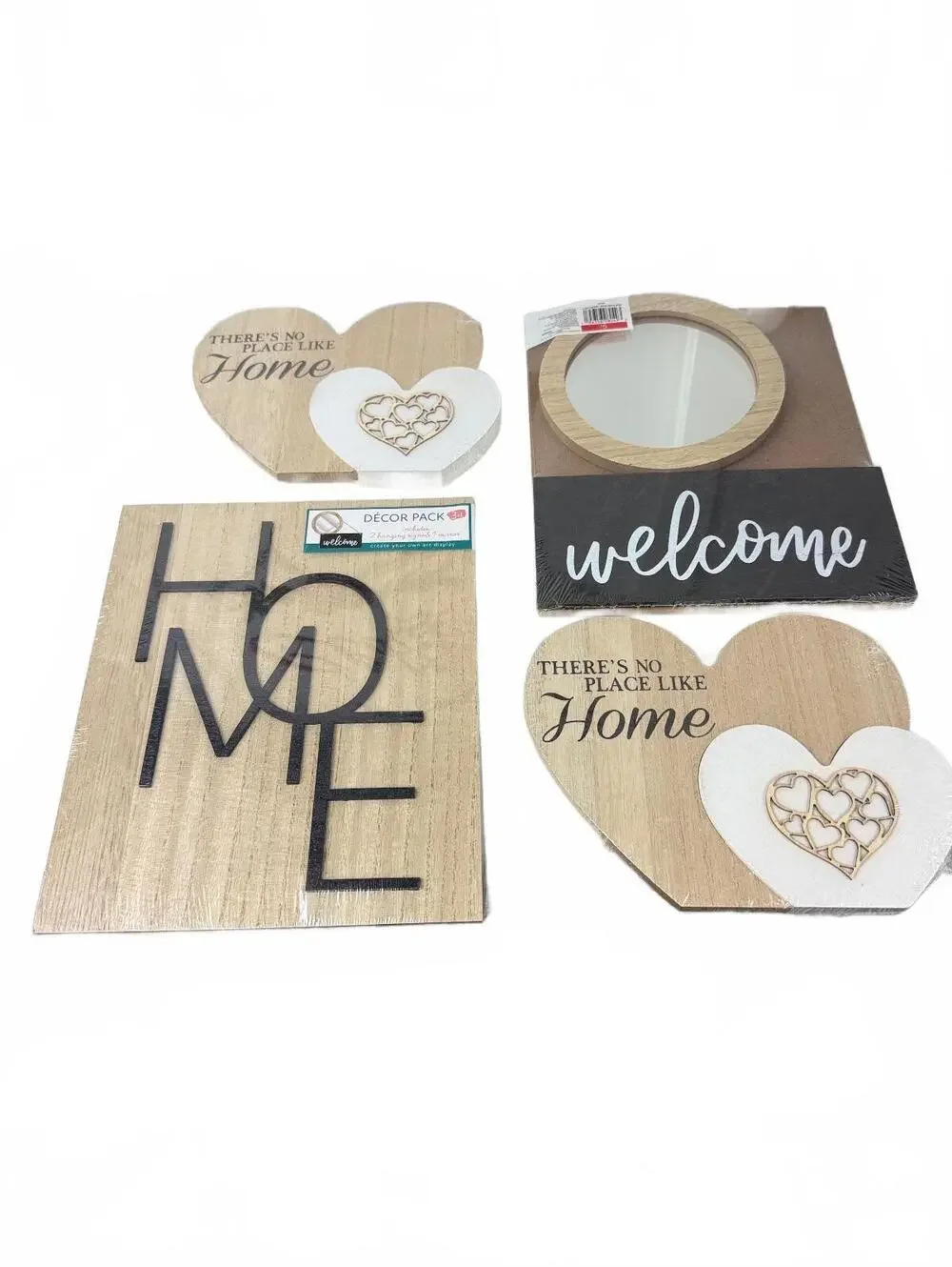 Welcome and Home Themed Decorative Wall Plaques with Mirror